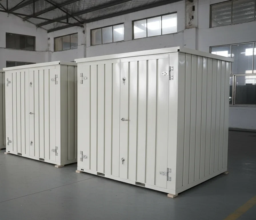 Procurement and operations team reviewing multi-site rollout plan for flat-pack storage containers.