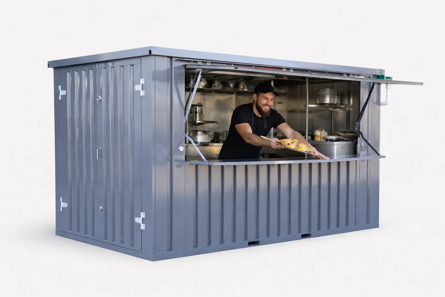 Kiosk Container with person serving food