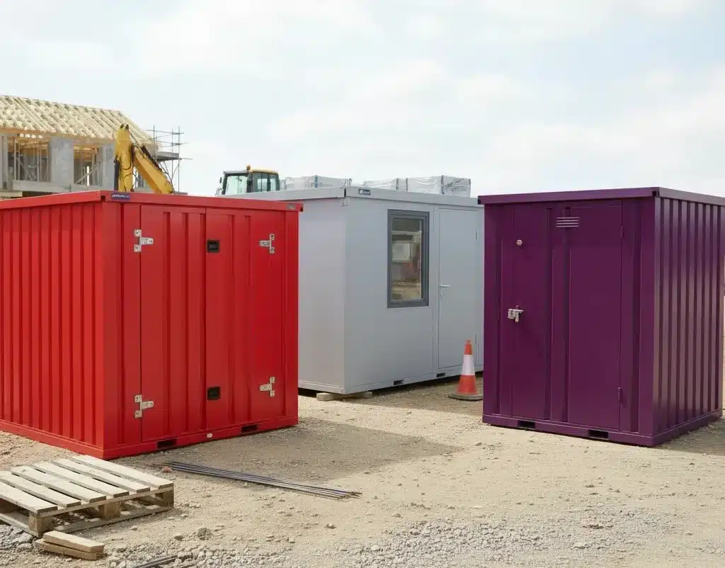 Contractor comparing multiple container options in an industrial yard