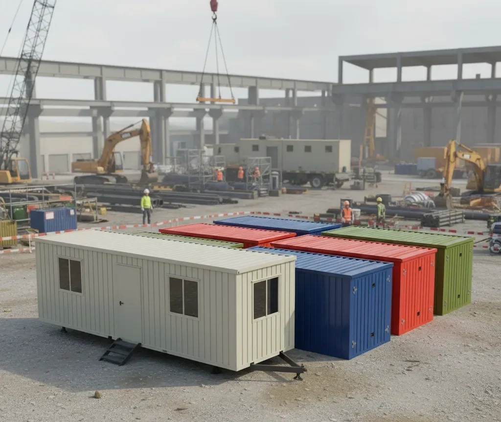 Mobile office trailer next to storage containers supporting operations at a remote industrial site
