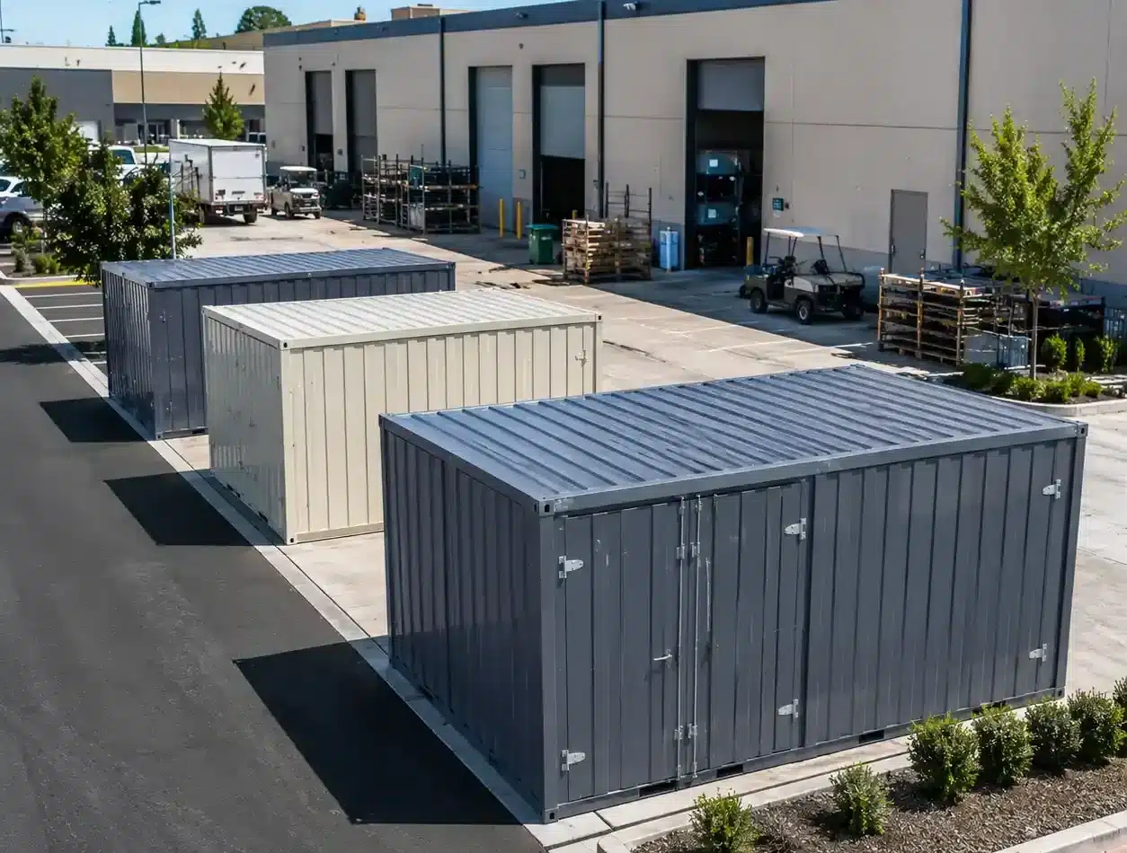 Commercial storage units deployed quickly on an existing property to simplify storage expansion.
