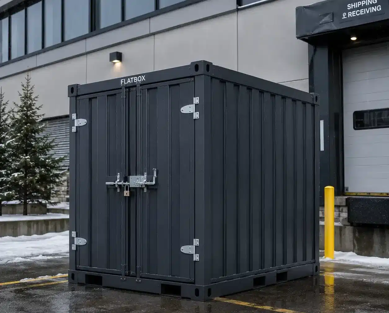 Weather-ready Flatbox storage container built for New York rain, snow, and outdoor conditions.