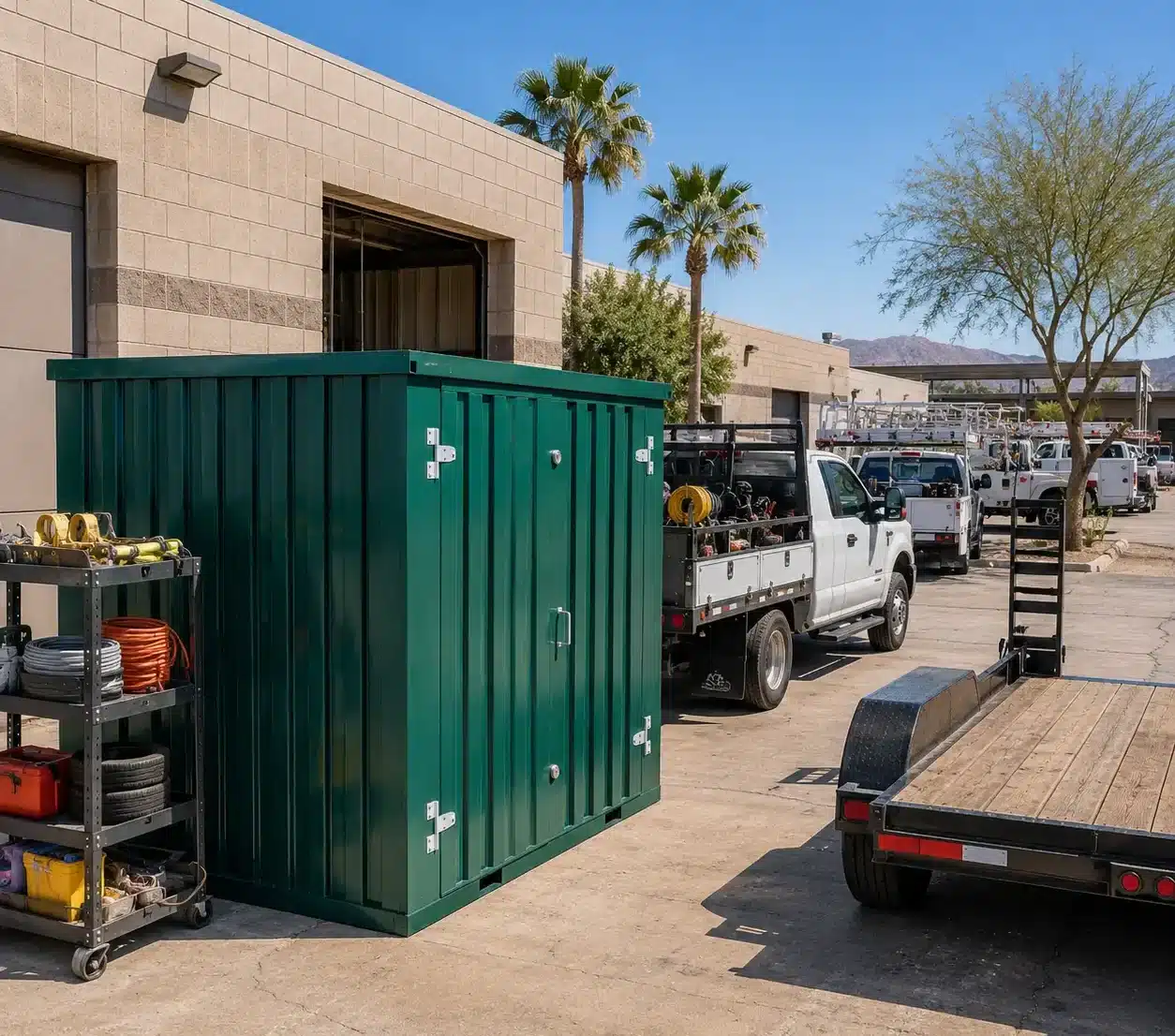 Flatbox storage container helping organize tools, supplies, and equipment for active Phoenix operations.