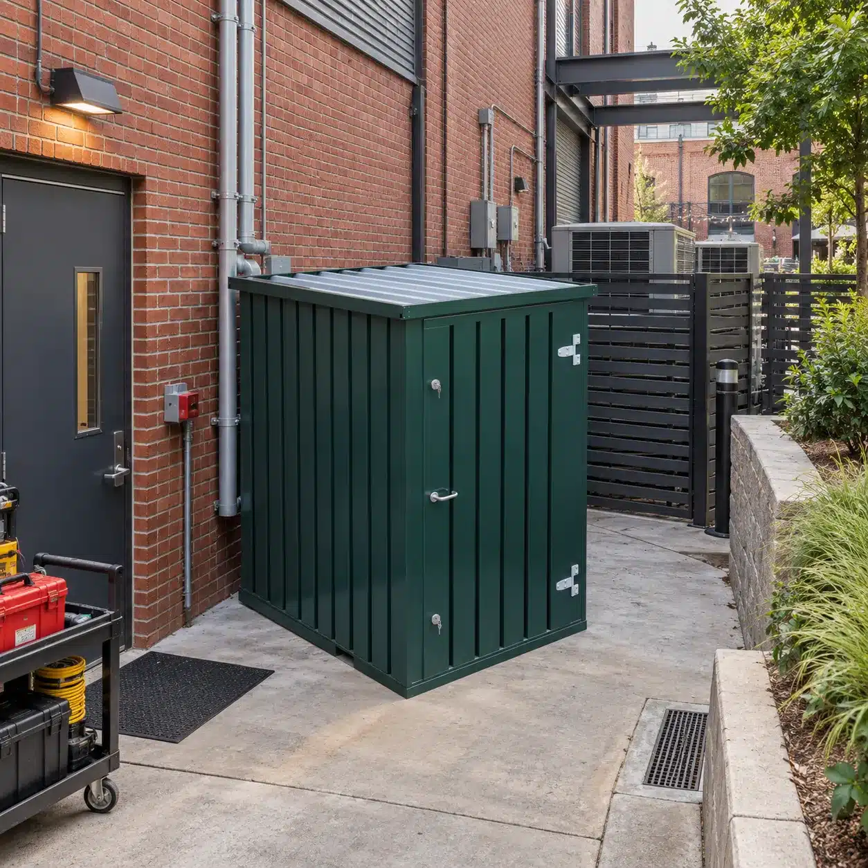 Flat pack storage containers for standardized multi-location deployment in Richmond