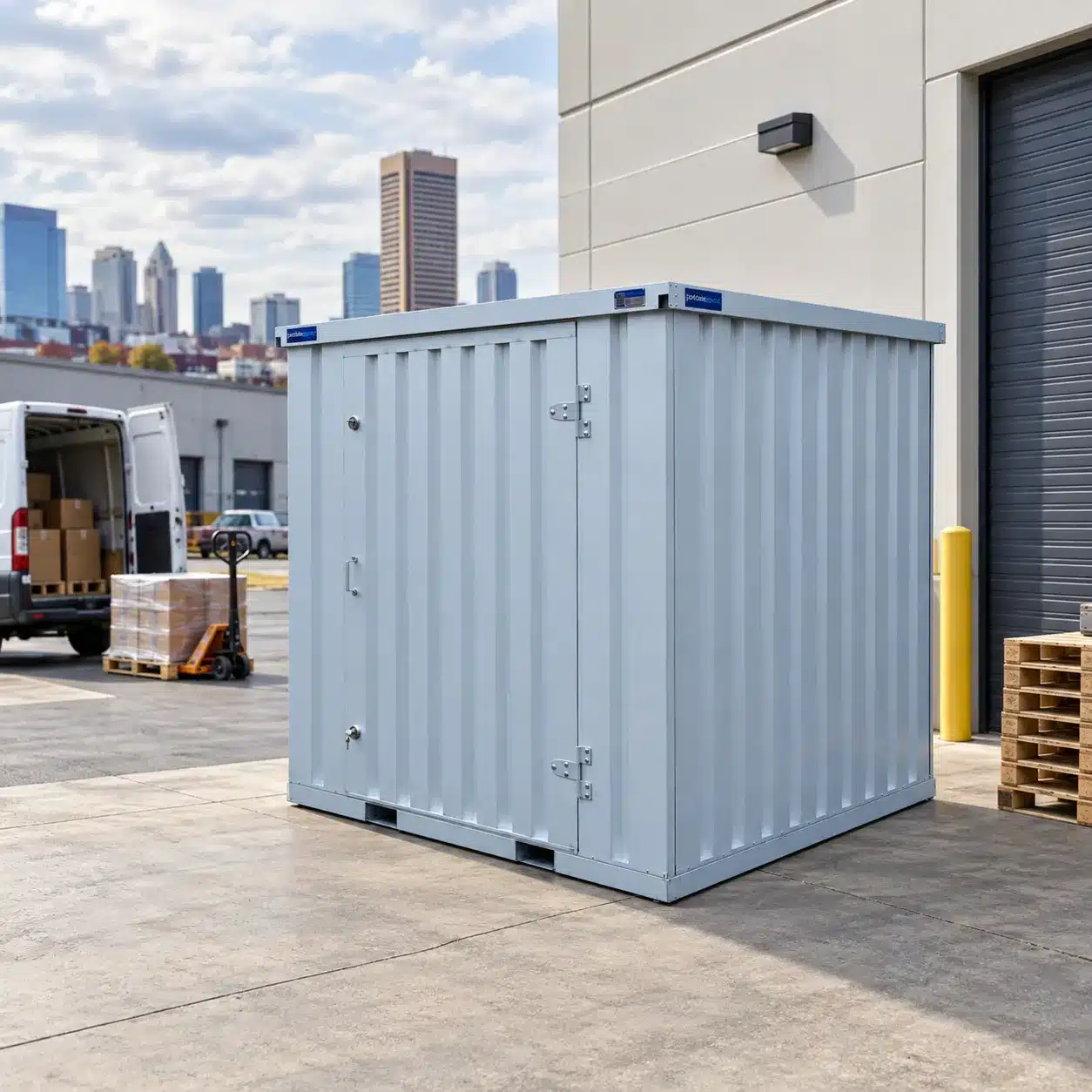 Flat pack commercial storage containers