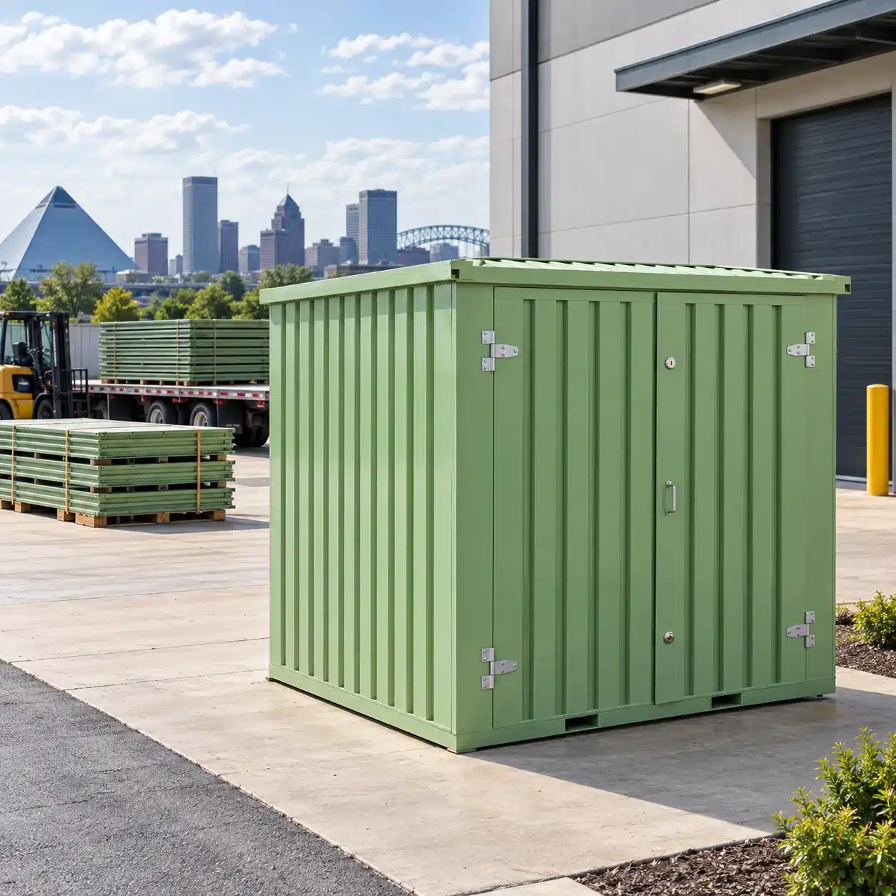 Flat pack storage units prepared for efficient commercial deployment