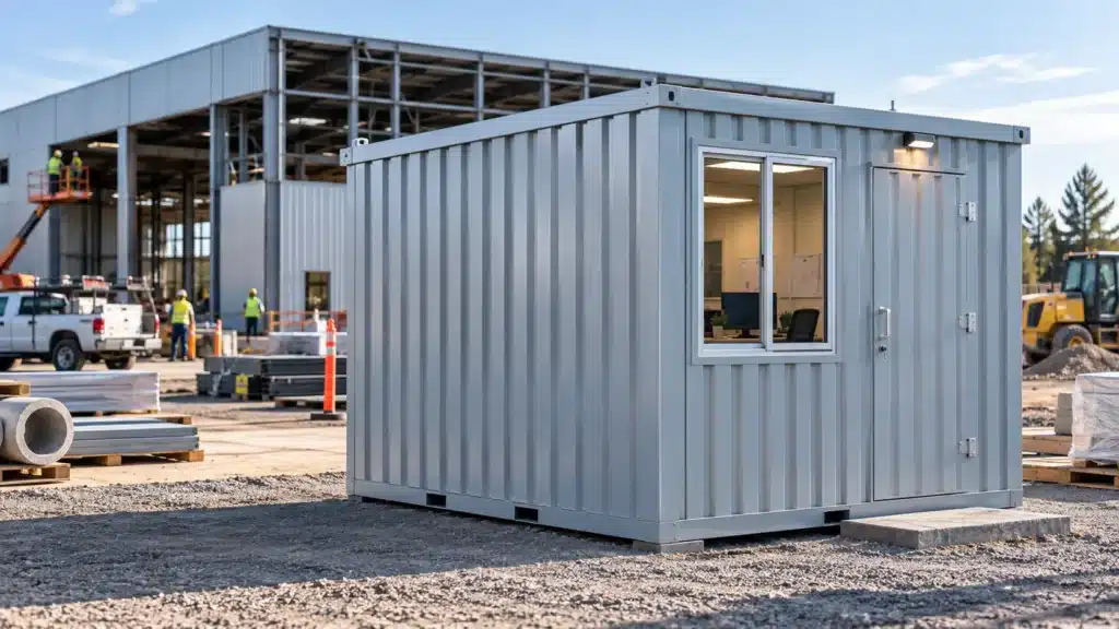 Containerized office providing functional workspace close to an active commercial work site